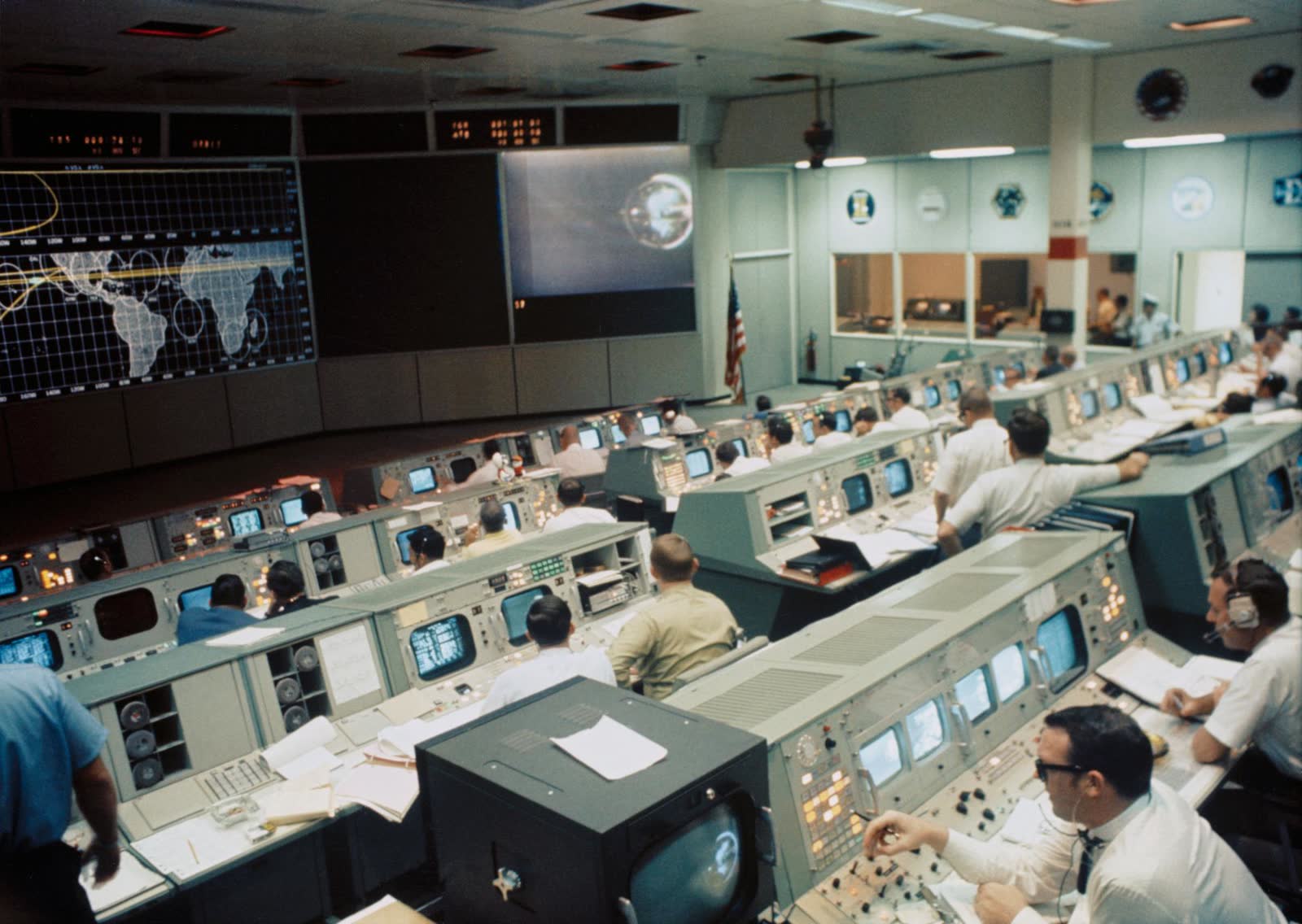 Kontrollzentrum in Houston während einer Apollo-Mission, 1969